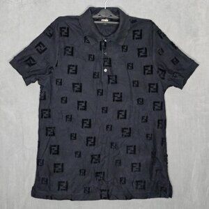Authentic Fendi Embossed Monogram Polo Shirt Black Size M B5-34